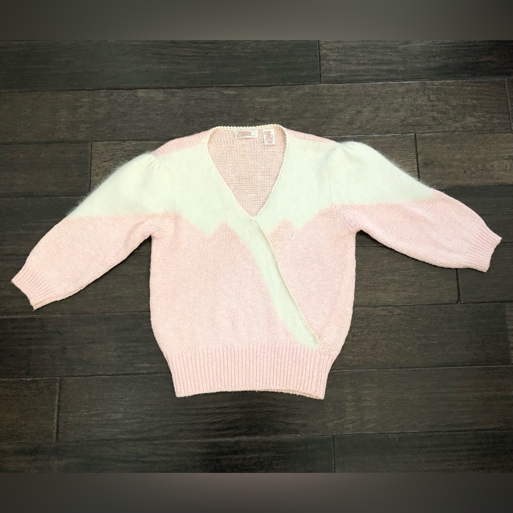 Vtg Andrea Harber Snow Pink Sweater Womens M 3/4 Sleeves Puff Shoulders READ